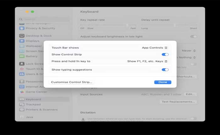 La barra táctil de Mac no se muestra