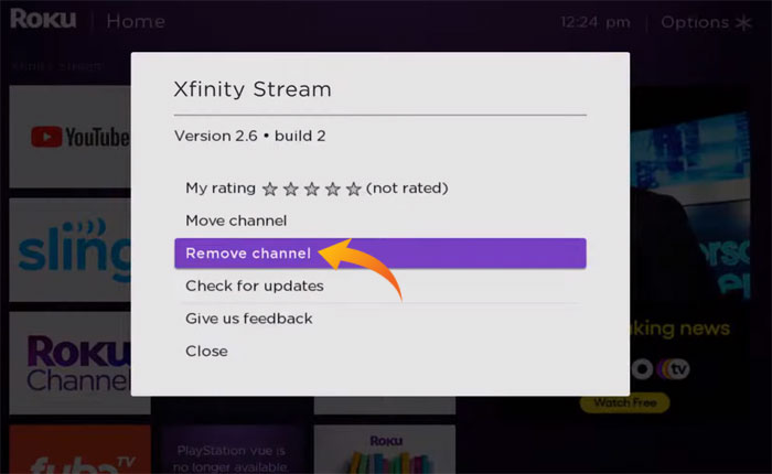 eliminar canal en el menú emergente.