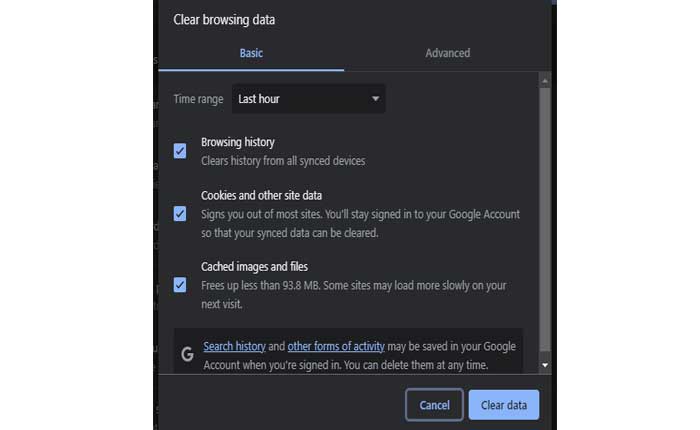 Cómo reparar el código de error 0x800b0000 de Geforce Now (diciembre de 2023) 3 Borrar caché y cookies del navegador