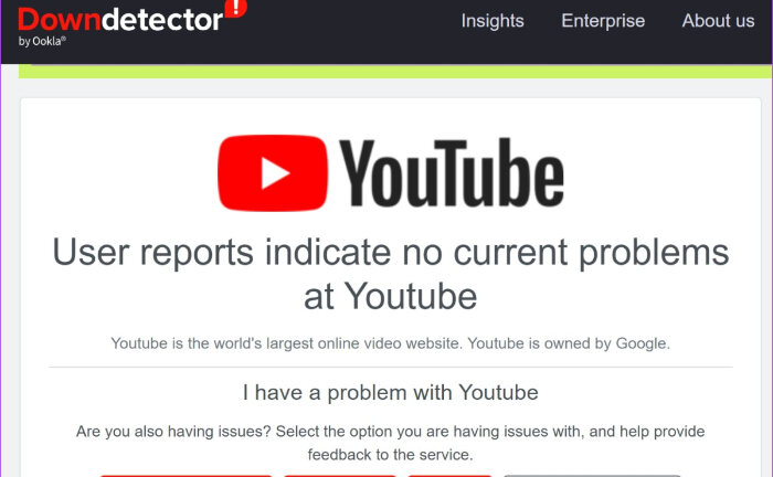 Corregir los comentarios de cortos de YouTube que no aparecen (diciembre de 2023) 5 Prueba del servidor de YouTube, detector de caídas