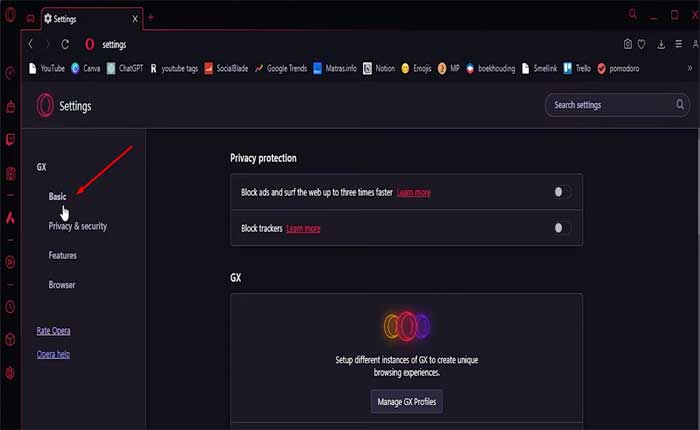 Cómo desactivar el sonido al escribir en Opera GX (2023) 2 Opera GX Desactiva el sonido de escritura desde la configuración
