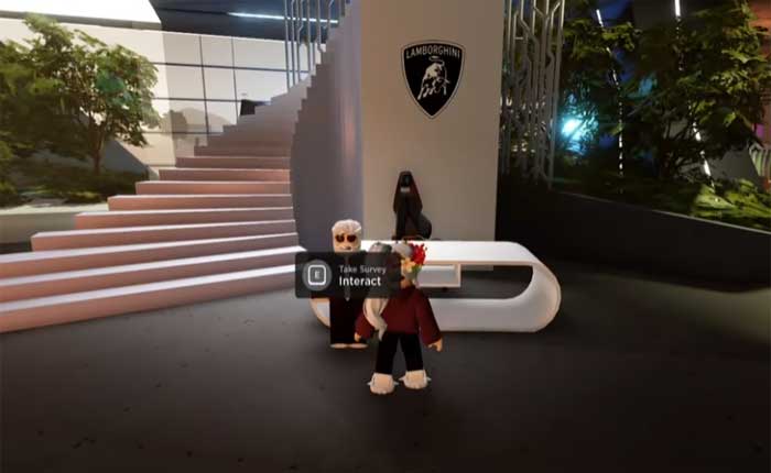 Cómo conseguir la mochila Lamborghini en Lamborghini Lanzador Lab (2024) 2 Intégrate con el NPC para iniciar la encuesta.