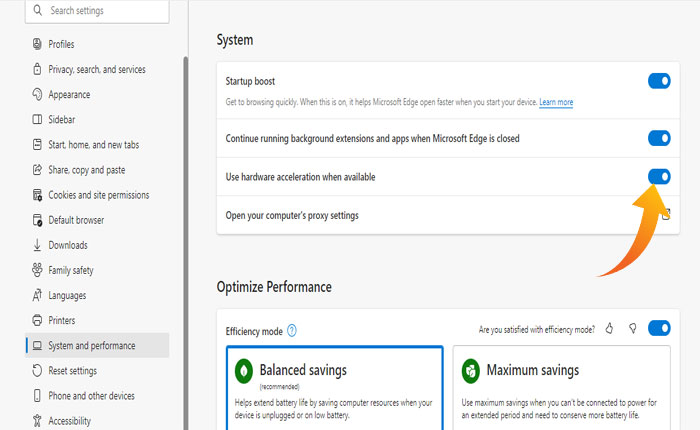 Solución de Microsoft Edge que no carga páginas (2023) 1 utilizar aceleración de hardware