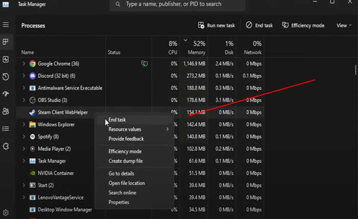 Cómo arreglar la transmisión de Discord que se muestra pixelada (2024) 3 Cerrar proceso en segundo plano