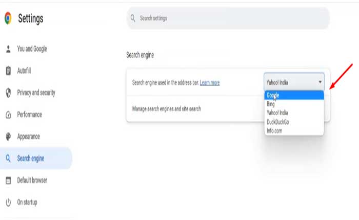Cómo detener la búsqueda de Yahoo y seguir abriéndose en Chrome (2024) 4 Cambiar motor de búsqueda de Yahoo a Google
