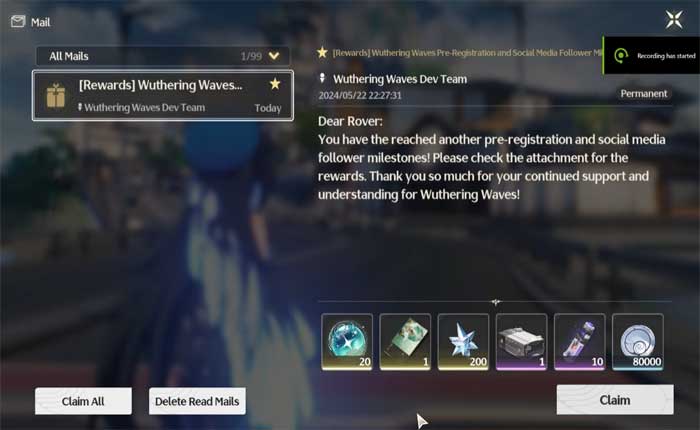 Cómo reclamar recompensas de preinscripción en Wuthering Waves 